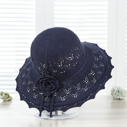 Womens Ruffled Flowers Summer Beach Hat Wide Brim Knitted Sun Hats Foldable Floppy Summer Cap for Travel Decoration in Kuwait