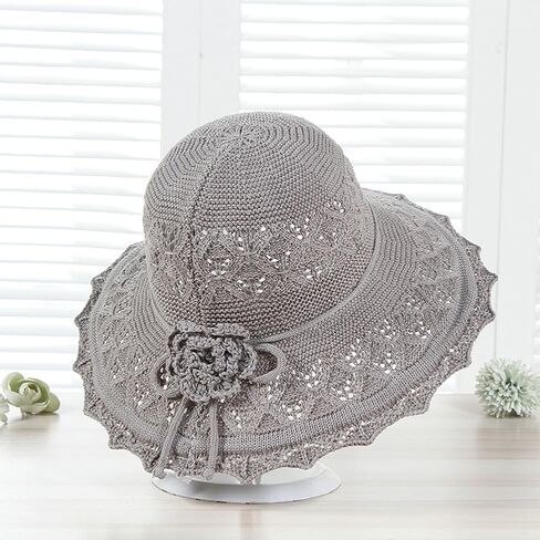 Womens Ruffled Flowers Summer Beach Hat Wide Brim Knitted Sun Hats Foldable Floppy Summer Cap for Travel Decoration in Kuwait