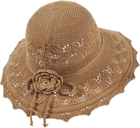 Womens Ruffled Flowers Summer Beach Hat Wide Brim Knitted Sun Hats Foldable Floppy Summer Cap for Travel Decoration in Kuwait