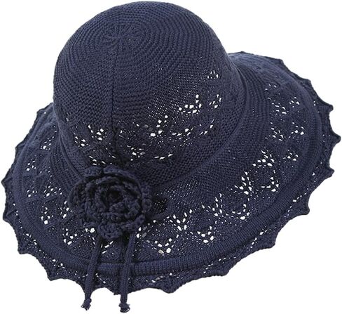 Womens Ruffled Flowers Summer Beach Hat Wide Brim Knitted Sun Hats Foldable Floppy Summer Cap for Travel Decoration in Kuwait