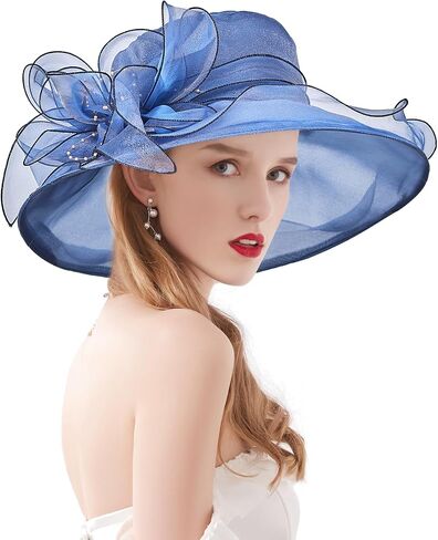 Z&X Organza Church Derby Hat Flower Wide Brim Fascinator Sun Hats for Women Wedding Cocktail Tea Party Fancy Hat in Saudi Arabia