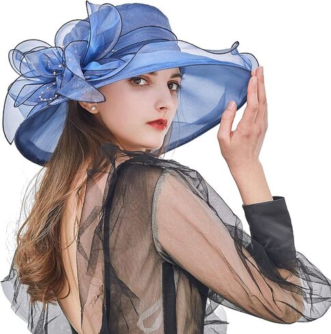 Z&X Organza Church Derby Hat Flower Wide Brim Fascinator Sun Hats for Women Wedding Cocktail Tea Party Fancy Hat in Saudi Arabia