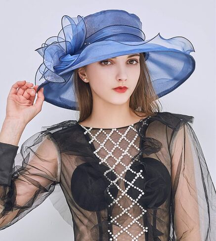 Z&X Organza Church Derby Hat Flower Wide Brim Fascinator Sun Hats for Women Wedding Cocktail Tea Party Fancy Hat in Saudi Arabia