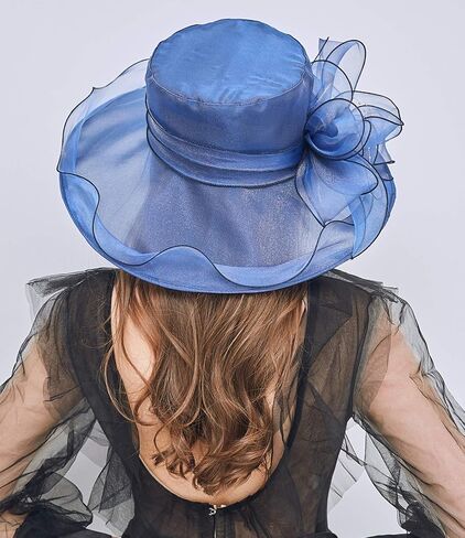 Z&X Organza Church Derby Hat Flower Wide Brim Fascinator Sun Hats for Women Wedding Cocktail Tea Party Fancy Hat in Saudi Arabia