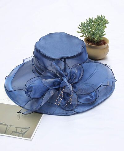 Z&X Organza Church Derby Hat Flower Wide Brim Fascinator Sun Hats for Women Wedding Cocktail Tea Party Fancy Hat in Saudi Arabia