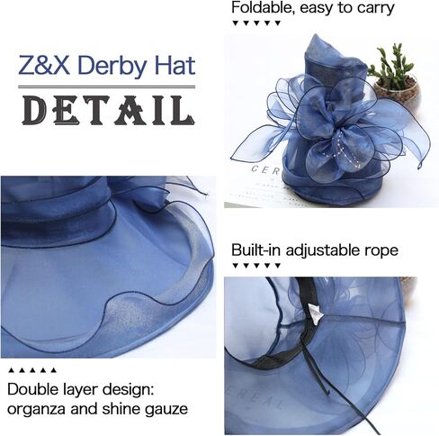 Z&X Organza Church Derby Hat Flower Wide Brim Fascinator Sun Hats for Women Wedding Cocktail Tea Party Fancy Hat in Saudi Arabia