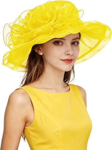 Z&X Organza Church Derby Hat Flower Wide Brim Fascinator Sun Hats for Women Wedding Cocktail Tea Party Fancy Hat in Saudi Arabia