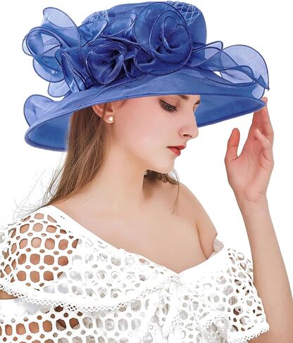 Z&X Organza Church Derby Hat Flower Wide Brim Fascinator Sun Hats for Women Wedding Cocktail Tea Party Fancy Hat in Saudi Arabia