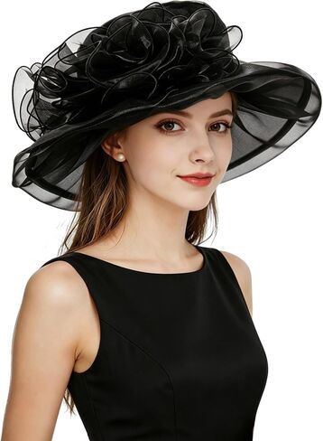 Z&X Organza Church Derby Hat Flower Wide Brim Fascinator Sun Hats for Women Wedding Cocktail Tea Party Fancy Hat in Saudi Arabia