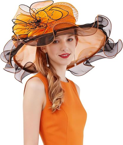Z&X Organza Church Derby Hat Flower Wide Brim Fascinator Sun Hats for Women Wedding Cocktail Tea Party Fancy Hat in Saudi Arabia