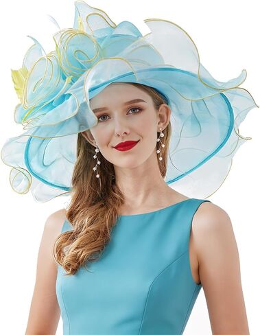 Z&X Organza Church Derby Hat Flower Wide Brim Fascinator Sun Hats for Women Wedding Cocktail Tea Party Fancy Hat in Saudi Arabia