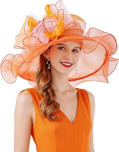 Z&X Organza Church Derby Hat Flower Wide Brim Fascinator Sun Hats for Women Wedding Cocktail Tea Party Fancy Hat in Saudi Arabia