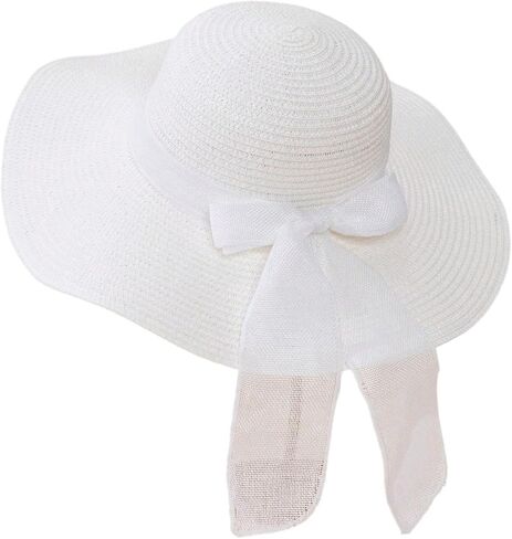 Floerns Women's Summer Bow Tie Straw Hats Wide Brim Foldable Sun Protection Floppy Beach Hat in Kuwait