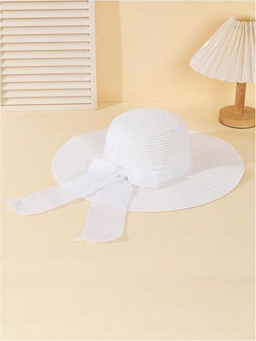 Floerns Women's Summer Bow Tie Straw Hats Wide Brim Foldable Sun Protection Floppy Beach Hat in Kuwait