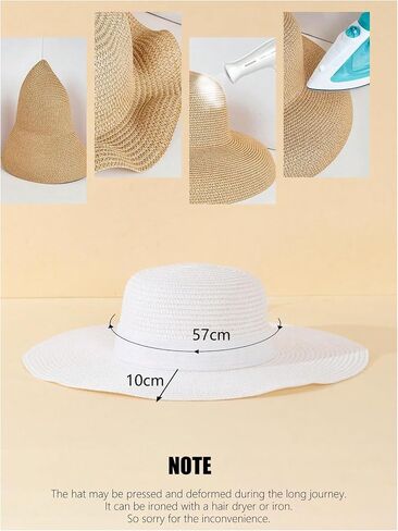 Floerns Women's Summer Bow Tie Straw Hats Wide Brim Foldable Sun Protection Floppy Beach Hat in Kuwait