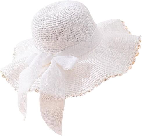 Floerns Women's Summer Bow Tie Straw Hats Wide Brim Foldable Sun Protection Floppy Beach Hat in Kuwait