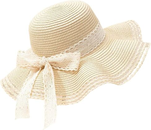 Floerns Women's Summer Bow Tie Straw Hats Wide Brim Foldable Sun Protection Floppy Beach Hat in Kuwait