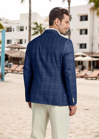 Mens Blazer Two Buttons Suit Jacket for Men Business Slim Fit Dark Blue Stripes Plaid Casual Sport Coats 2X-Large in Saudi Arabia