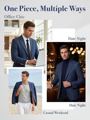 Mens Blazer Two Buttons Suit Jacket for Men Business Slim Fit Dark Blue Stripes Plaid Casual Sport Coats 2X-Large in Saudi Arabia
