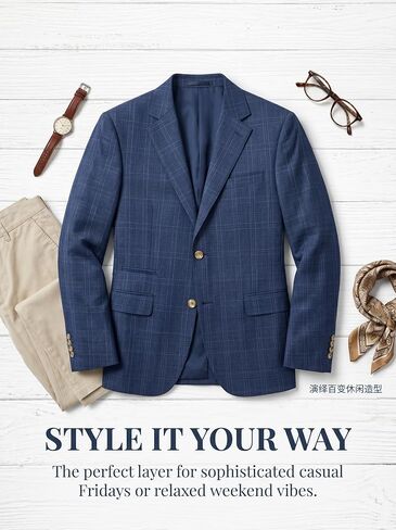 Mens Blazer Two Buttons Suit Jacket for Men Business Slim Fit Dark Blue Stripes Plaid Casual Sport Coats 2X-Large in Saudi Arabia