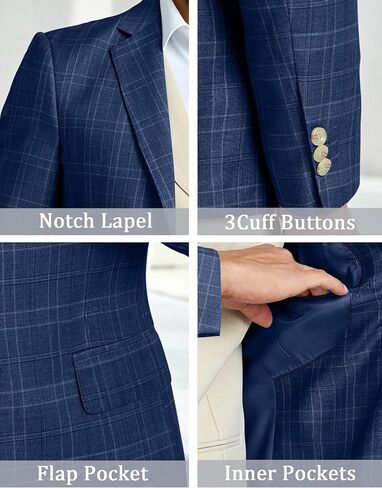 Mens Blazer Two Buttons Suit Jacket for Men Business Slim Fit Dark Blue Stripes Plaid Casual Sport Coats 2X-Large in Saudi Arabia