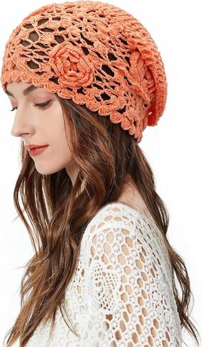 ZLYC Women Cotton Crochet Beanie Handmade Knit Flower Summer Slouchy Skull Hat in Kuwait