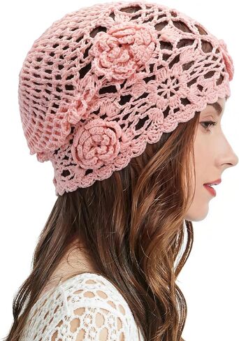 ZLYC Women Cotton Crochet Beanie Handmade Knit Flower Summer Slouchy Skull Hat in Kuwait