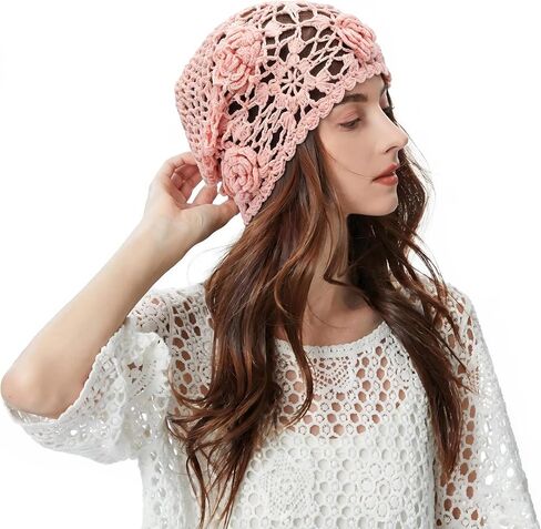 ZLYC Women Cotton Crochet Beanie Handmade Knit Flower Summer Slouchy Skull Hat in Kuwait