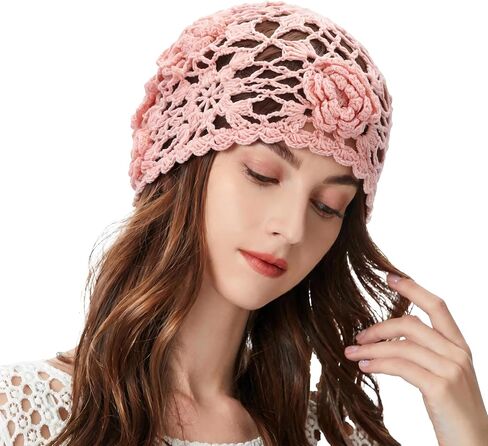 ZLYC Women Cotton Crochet Beanie Handmade Knit Flower Summer Slouchy Skull Hat in Kuwait