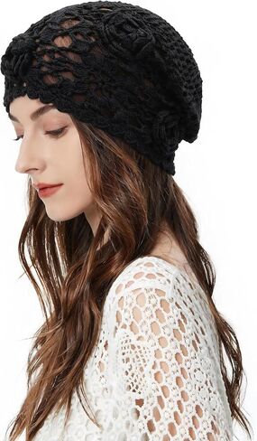 ZLYC Women Cotton Crochet Beanie Handmade Knit Flower Summer Slouchy Skull Hat in Kuwait