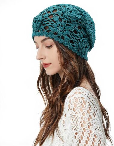 ZLYC Women Cotton Crochet Beanie Handmade Knit Flower Summer Slouchy Skull Hat in Kuwait