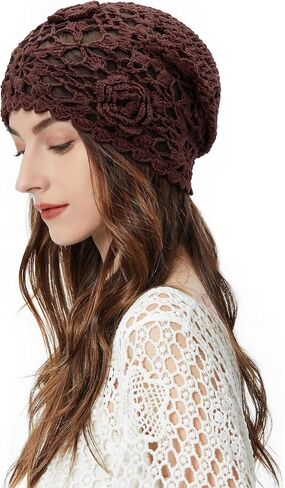 ZLYC Women Cotton Crochet Beanie Handmade Knit Flower Summer Slouchy Skull Hat in Kuwait