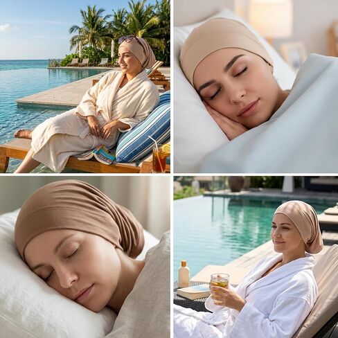 2 Pcs Hijab Cap Undercaps for Hijab No Slip Women Solid Color Hijabs Cap Islamic Muslim Hijabs Undercap with Brim for Turban Tube Neck Cover (Dark Brown, Beige) in Kuwait