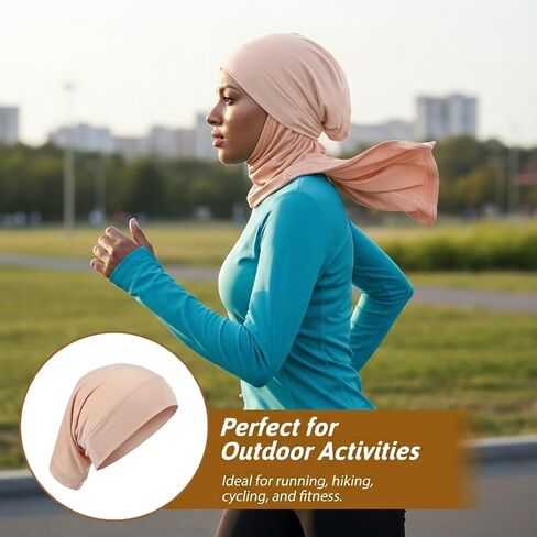 2 Pcs Hijab Cap Undercaps for Hijab No Slip Women Solid Color Hijabs Cap Islamic Muslim Hijabs Undercap with Brim for Turban Tube Neck Cover (Dark Brown, Beige) in Kuwait