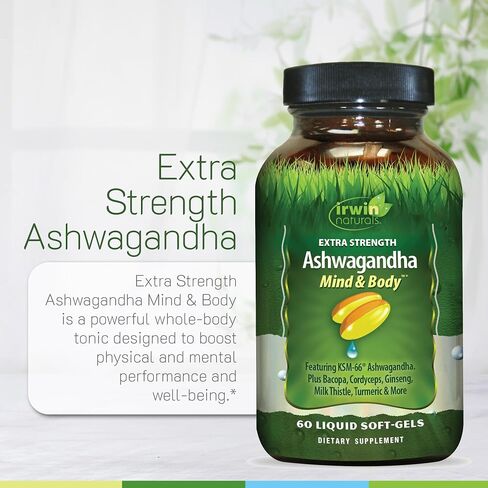 Irwin Naturals Extra Strength Ashwagandha Mind & Body – 60 Liquid Soft-Gels in Kuwait