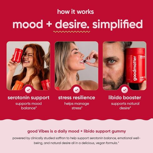 Good Vibes Daily Mood & Intimacy Support Gummies for Women and Men w/Clinically-Studied Saffron, Maca Root, S7 Nitric Oxide Complex & Ashwagandha – Wild Berry Flavor (60 Count) in Kuwait