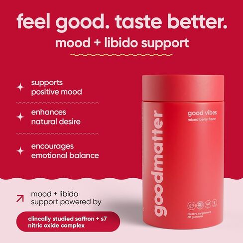 Good Vibes Daily Mood & Intimacy Support Gummies for Women and Men w/Clinically-Studied Saffron, Maca Root, S7 Nitric Oxide Complex & Ashwagandha – Wild Berry Flavor (60 Count) in Kuwait