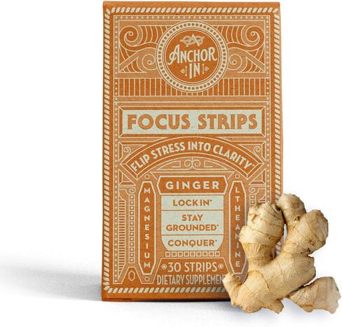 Calm + Focus Dissolvable Strips with L-Theanine, Magnesium & Ashwagandha Supplement-Travel Essentials for Stress Relief, Brain Support for Memory & Focus, Super Calm Support- Berry- 30ct in Kuwait