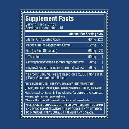 Calm + Focus Dissolvable Strips with L-Theanine, Magnesium & Ashwagandha Supplement-Travel Essentials for Stress Relief, Brain Support for Memory & Focus, Super Calm Support- Berry- 30ct in Kuwait