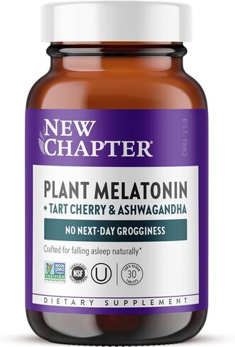 New Chapter Plant Melatonin 2mg - Sleep Aid for Adults with No Next-Day Grogginess, Nature-Inspired Sleep Formula Made with Melatonin from Tomato + Tart Cherry & Ashwagandha – Non-GMO, 30ct in Kuwait