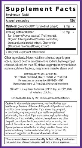 New Chapter Plant Melatonin 2mg - Sleep Aid for Adults with No Next-Day Grogginess, Nature-Inspired Sleep Formula Made with Melatonin from Tomato + Tart Cherry & Ashwagandha – Non-GMO, 30ct in Kuwait