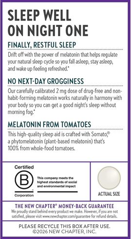 New Chapter Plant Melatonin 2mg - Sleep Aid for Adults with No Next-Day Grogginess, Nature-Inspired Sleep Formula Made with Melatonin from Tomato + Tart Cherry & Ashwagandha – Non-GMO, 30ct in Kuwait