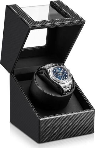 Single Watch Winder, Automatic Watch Winder Box with Japanese Quiet Motor USB-C, Anti-Magnetic Watch Case in Black Carbon Fiber Leather, Gift for Men Collectors Lovers in Kuwait