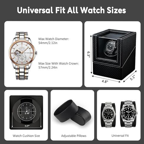 Single Watch Winder, Automatic Watch Winder Box with Japanese Quiet Motor USB-C, Anti-Magnetic Watch Case in Black Carbon Fiber Leather, Gift for Men Collectors Lovers in Kuwait