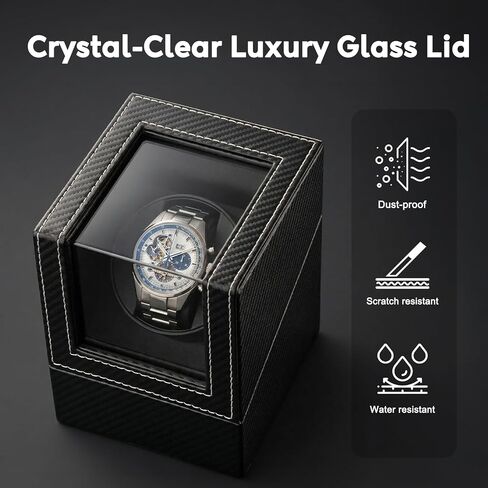 Single Watch Winder, Automatic Watch Winder Box with Japanese Quiet Motor USB-C, Anti-Magnetic Watch Case in Black Carbon Fiber Leather, Gift for Men Collectors Lovers in Kuwait