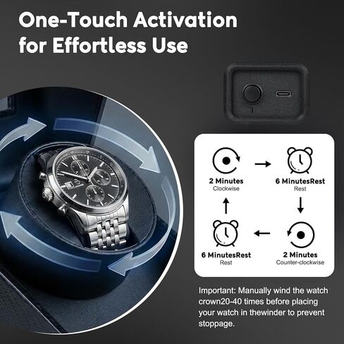 Single Watch Winder, Automatic Watch Winder Box with Japanese Quiet Motor USB-C, Anti-Magnetic Watch Case in Black Carbon Fiber Leather, Gift for Men Collectors Lovers in Kuwait