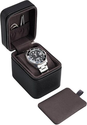 ProCase Single Watch Travel Case for Men, PU Leather Portable Watch Holder, Compact Small Carrying Storage Box for Luxury Watches & Smartwatches with Jewelry Compartment, Fathers Day Gift -Brown in Kuwait