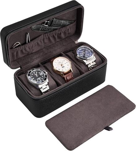 ProCase 2-Slot Watch Travel Case for Men, PU Leather Portable Watch Holder, Compact Small Carrying Storage Box for Luxury Watches & Smartwatches with Jewelry Compartment, Fathers Day Gift -Brown in Kuwait