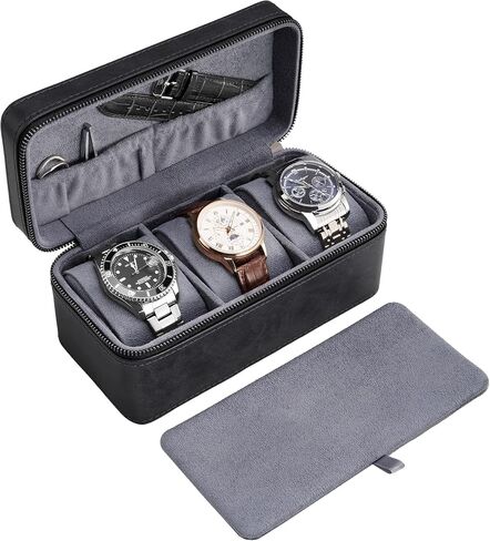 ProCase 2-Slot Watch Travel Case for Men, PU Leather Portable Watch Holder, Compact Small Carrying Storage Box for Luxury Watches & Smartwatches with Jewelry Compartment, Fathers Day Gift -Brown in Kuwait