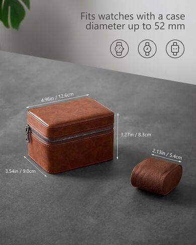 ProCase 2-Slot Watch Travel Case for Men, PU Leather Portable Watch Holder, Compact Small Carrying Storage Box for Luxury Watches & Smartwatches with Jewelry Compartment, Fathers Day Gift -Brown in Kuwait